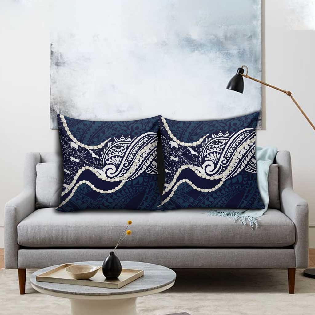 Aloha Hawaii Kalo Pikake Lei Pillow Cover Chest Tattoo Oxford Blue Hawaiian Pattern