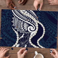 Aloha Hawaii Kalo Pikake Lei Puzzle Chest Tattoo Oxford Blue Hawaiian Pattern