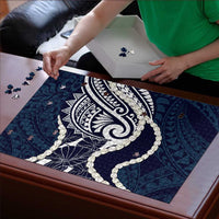 Aloha Hawaii Kalo Pikake Lei Puzzle Chest Tattoo Oxford Blue Hawaiian Pattern