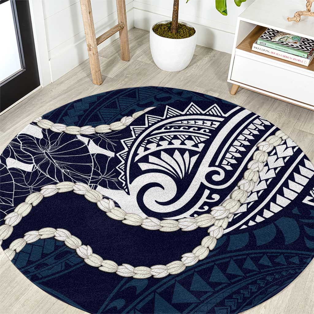 Aloha Hawaii Kalo Pikake Lei Round Carpet Chest Tattoo Oxford Blue Hawaiian Pattern