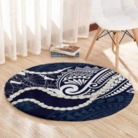 Aloha Hawaii Kalo Pikake Lei Round Carpet Chest Tattoo Oxford Blue Hawaiian Pattern