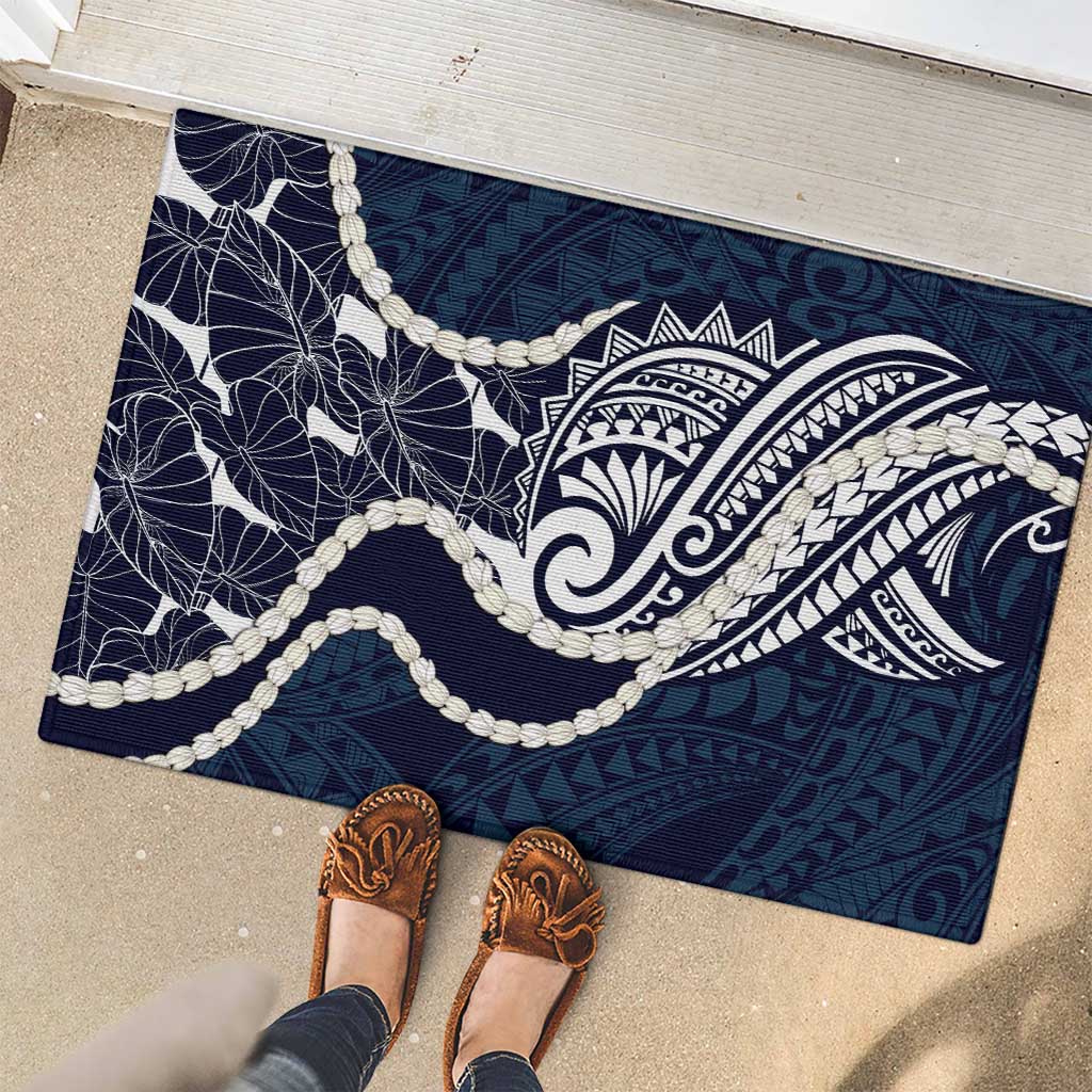 Aloha Hawaii Kalo Pikake Lei Rubber Doormat Chest Tattoo Oxford Blue Hawaiian Pattern