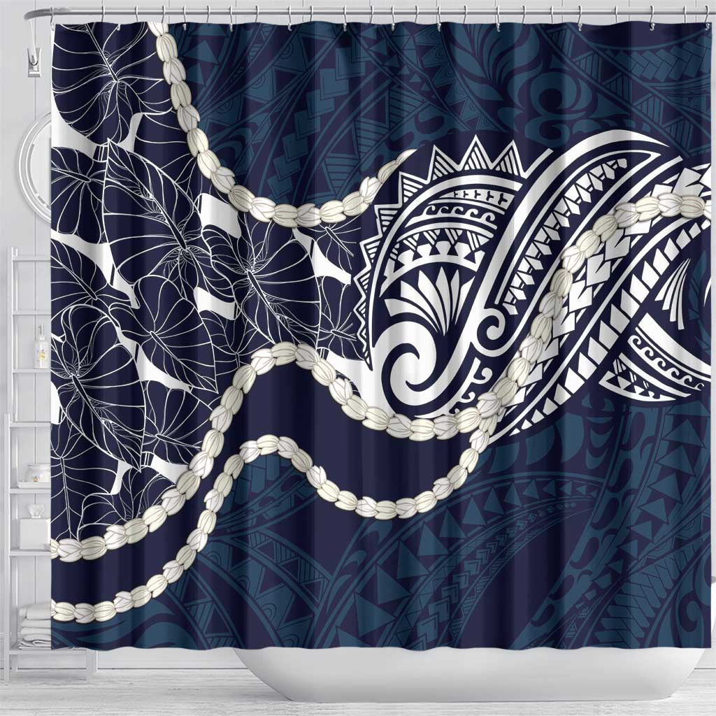 Aloha Hawaii Kalo Pikake Lei Shower Curtain Chest Tattoo Oxford Blue Hawaiian Pattern