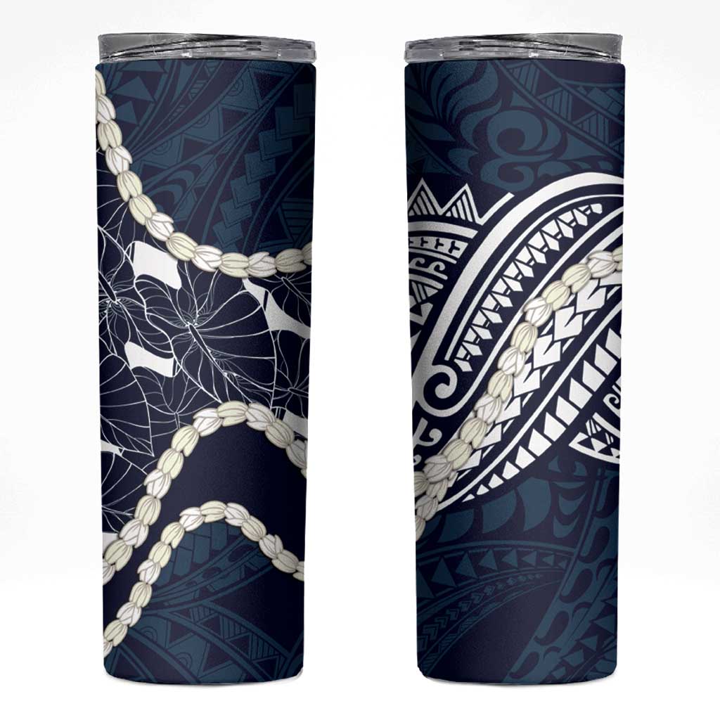 Aloha Hawaii Kalo Pikake Lei Skinny Tumbler Chest Tattoo Oxford Blue Hawaiian Pattern