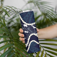 Aloha Hawaii Kalo Pikake Lei Skinny Tumbler Chest Tattoo Oxford Blue Hawaiian Pattern