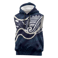 Aloha Hawaii Kalo Pikake Lei Sleeveless Hoodie Chest Tattoo Oxford Blue Hawaiian Pattern