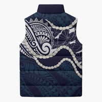 Aloha Hawaii Kalo Pikake Lei Sleeveless Puffer Jacket Chest Tattoo Oxford Blue Hawaiian Pattern