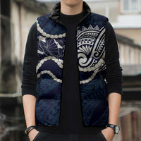 Aloha Hawaii Kalo Pikake Lei Sleeveless Puffer Jacket Chest Tattoo Oxford Blue Hawaiian Pattern