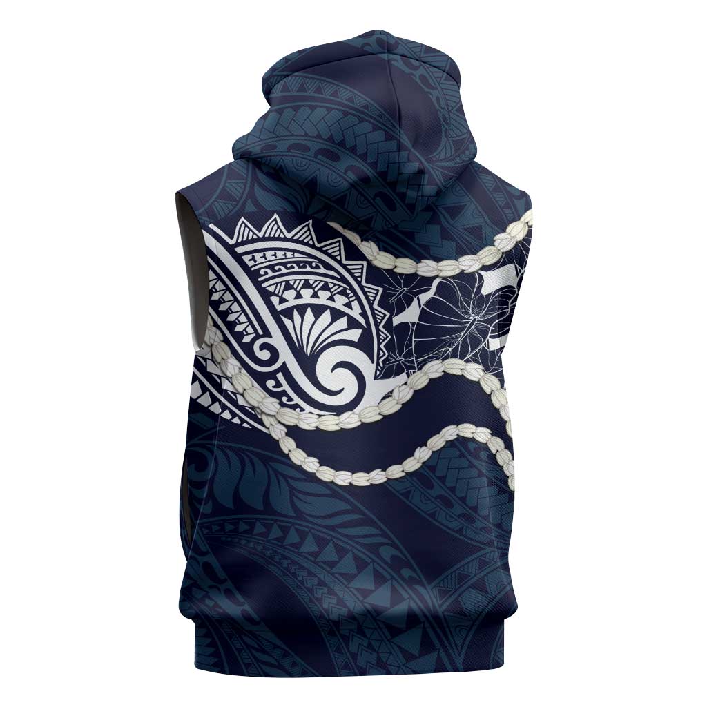 Aloha Hawaii Kalo Pikake Lei Sleeveless Zip Hoodie Chest Tattoo Oxford Blue Hawaiian Pattern