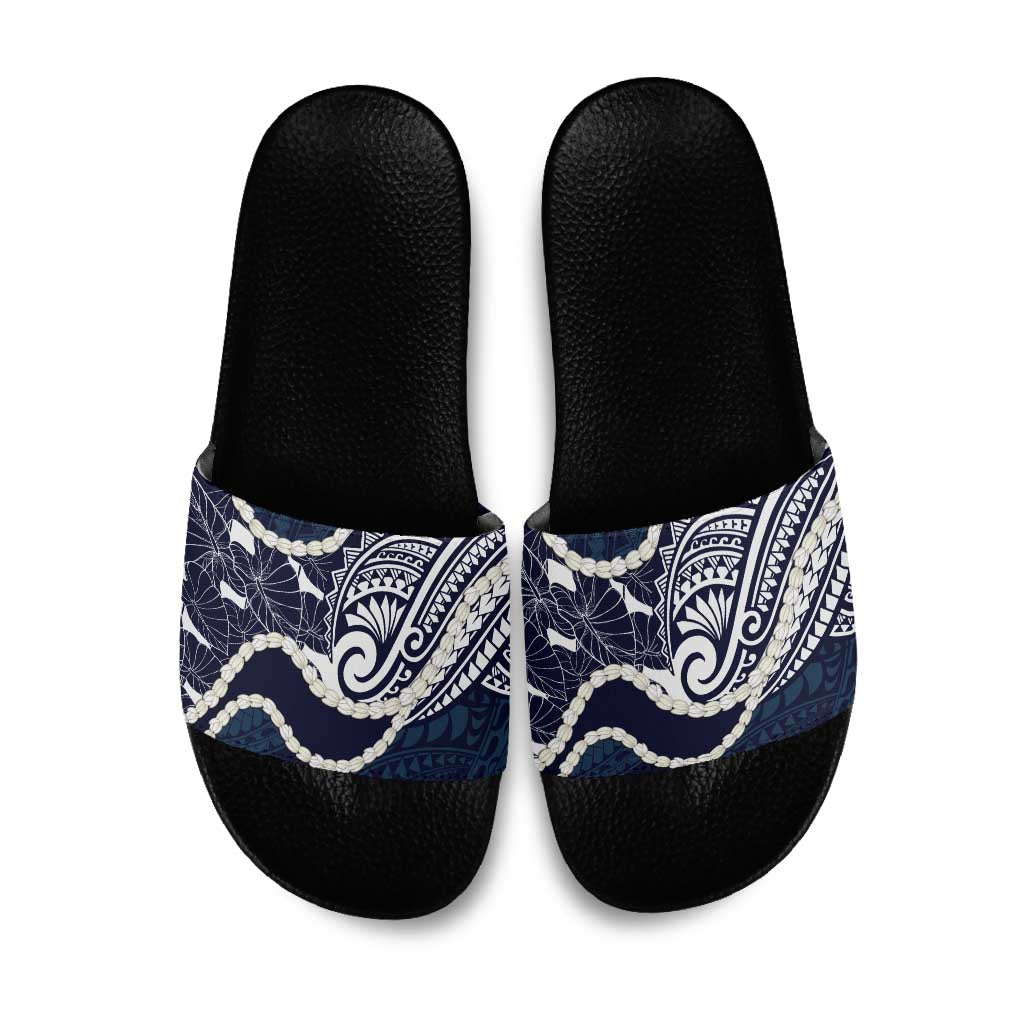 Aloha Hawaii Kalo Pikake Lei Slide Sandals Chest Tattoo Oxford Blue Hawaiian Pattern