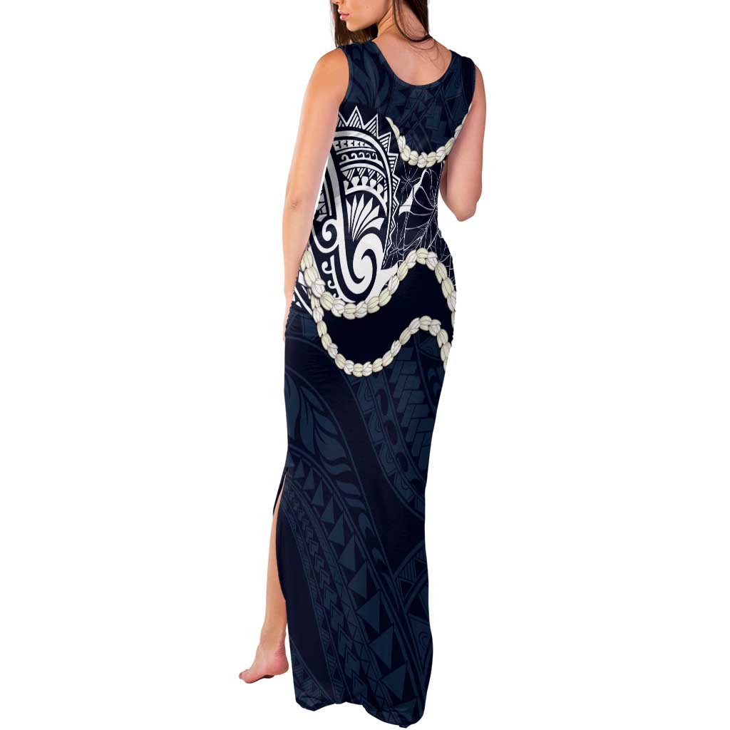Aloha Hawaii Kalo Pikake Lei Tank Maxi Dress Chest Tattoo Oxford Blue Hawaiian Pattern