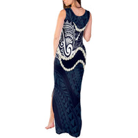 Aloha Hawaii Kalo Pikake Lei Tank Maxi Dress Chest Tattoo Oxford Blue Hawaiian Pattern