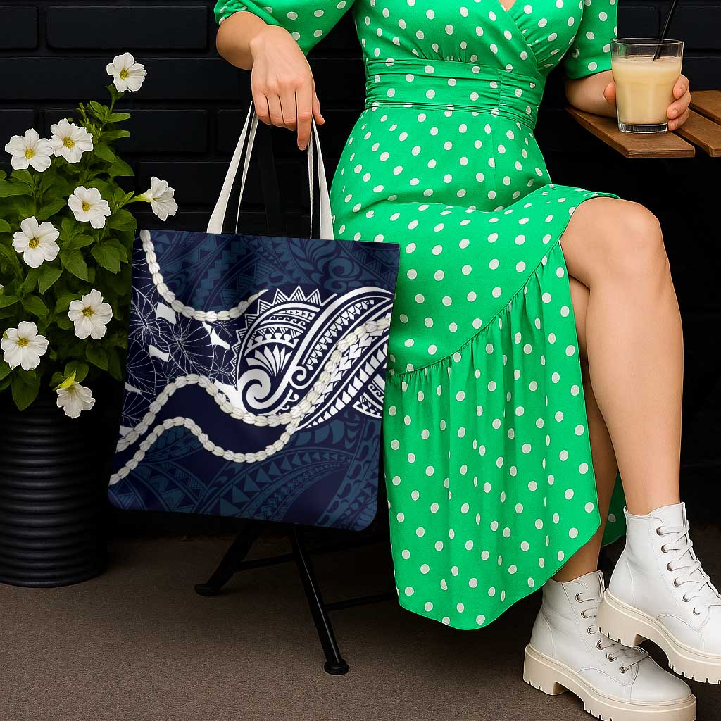 Aloha Hawaii Kalo Pikake Lei Tote Bag Chest Tattoo Oxford Blue Hawaiian Pattern LT14 - Polynesian Pride