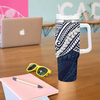 Aloha Hawaii Kalo Pikake Lei Tumbler With Handle Chest Tattoo Oxford Blue Hawaiian Pattern