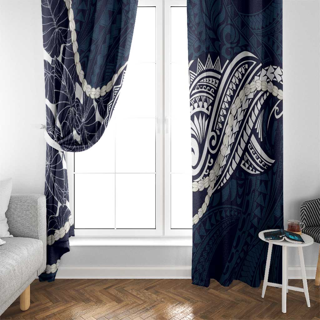 Aloha Hawaii Kalo Pikake Lei Window Curtain Chest Tattoo Oxford Blue Hawaiian Pattern