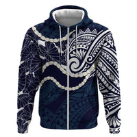 Aloha Hawaii Kalo Pikake Lei Zip Hoodie Chest Tattoo Oxford Blue Hawaiian Pattern