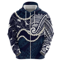 Aloha Hawaii Kalo Pikake Lei Zip Hoodie Chest Tattoo Oxford Blue Hawaiian Pattern