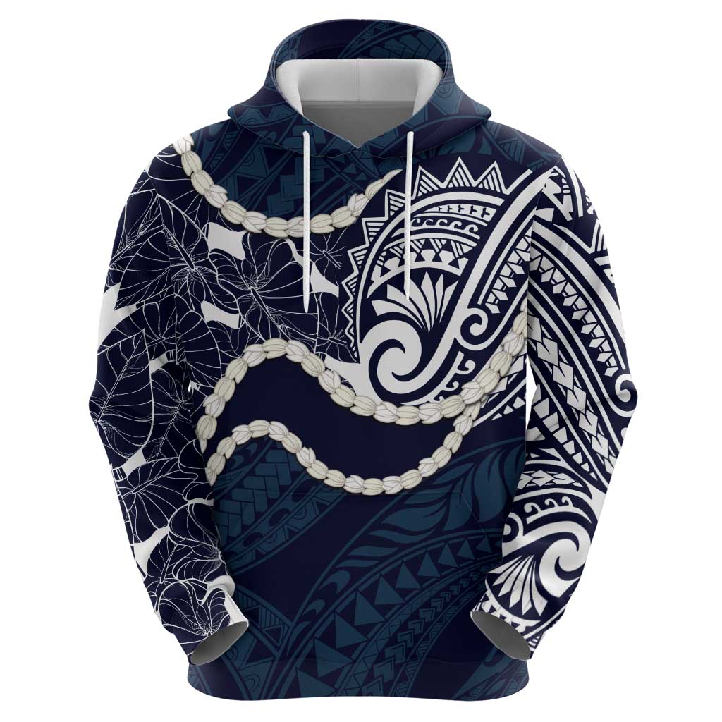 Aloha Hawaii Kalo Pikake Lei Zip Hoodie Chest Tattoo Oxford Blue Hawaiian Pattern