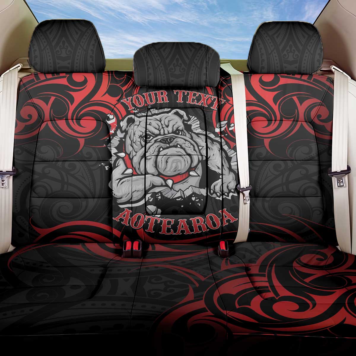 Personalised Aotearoa Bulldog Back Car Seat Cover NZ Maori Tattoo