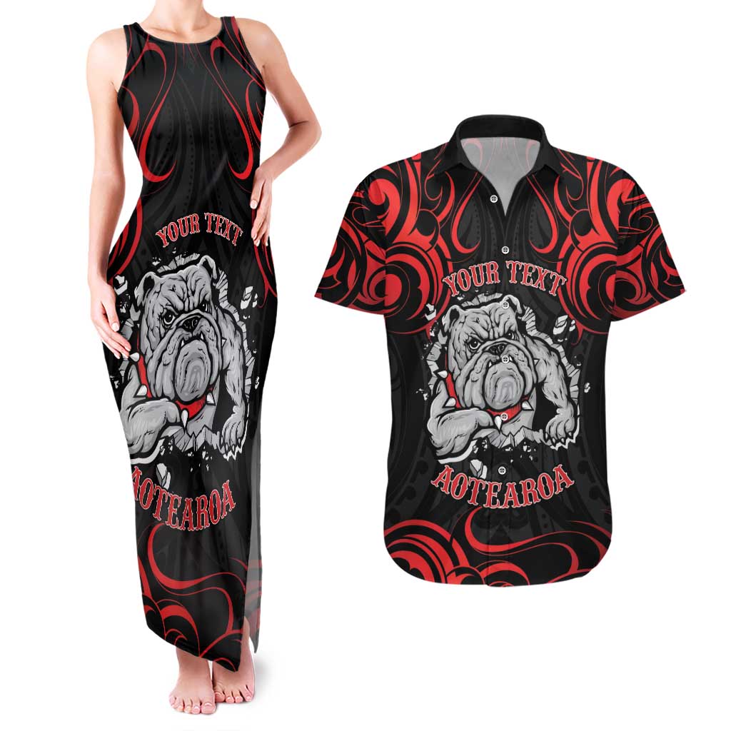 Personalised Aotearoa Bulldog Couples Matching Tank Maxi Dress and Hawaiian Shirt NZ Maori Tattoo