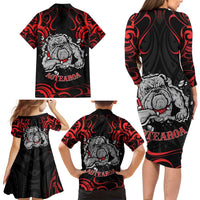 Personalised Aotearoa Bulldog Family Matching Long Sleeve Bodycon Dress and Hawaiian Shirt NZ Maori Tattoo LT14 - Polynesian Pride