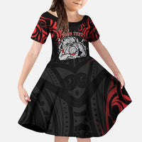 Personalised Aotearoa Bulldog Family Matching Mermaid Dress and Hawaiian Shirt NZ Maori Tattoo LT14 Daughter's Dress Red - Polynesian Pride
