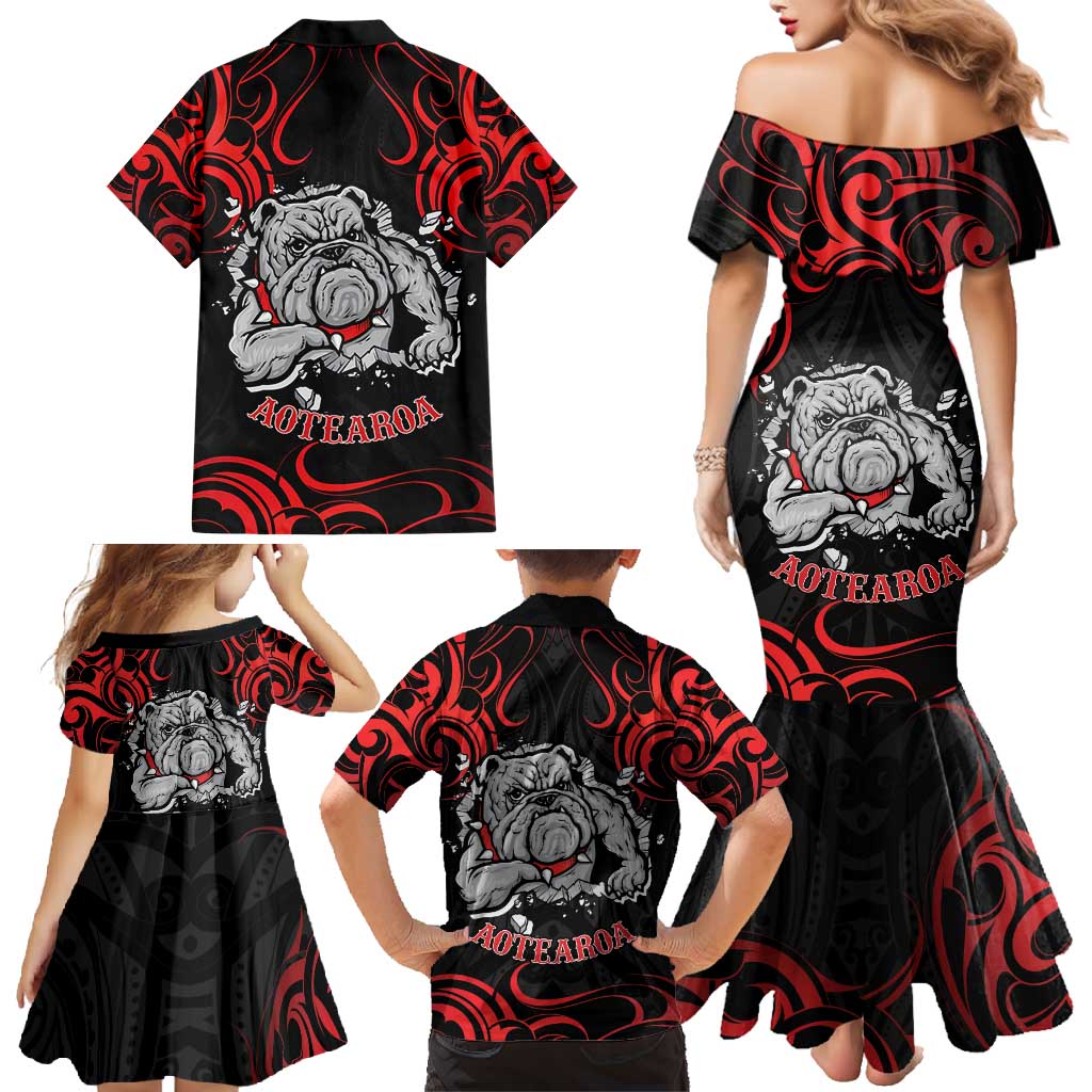 Personalised Aotearoa Bulldog Family Matching Mermaid Dress and Hawaiian Shirt NZ Maori Tattoo LT14 - Polynesian Pride