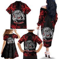Personalised Aotearoa Bulldog Family Matching Off The Shoulder Long Sleeve Dress and Hawaiian Shirt NZ Maori Tattoo LT14 - Polynesian Pride