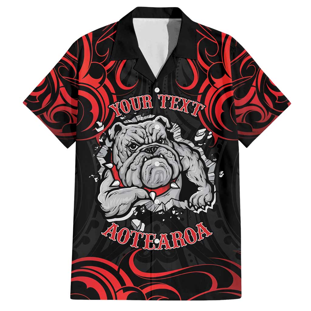 Personalised Aotearoa Bulldog Family Matching Off Shoulder Maxi Dress and Hawaiian Shirt NZ Maori Tattoo LT14 Dad's Shirt - Short Sleeve Red - Polynesian Pride