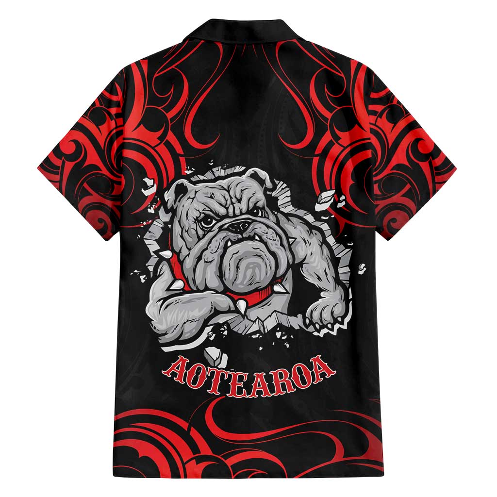 Personalised Aotearoa Bulldog Family Matching Off Shoulder Short Dress and Hawaiian Shirt NZ Maori Tattoo LT14 - Polynesian Pride