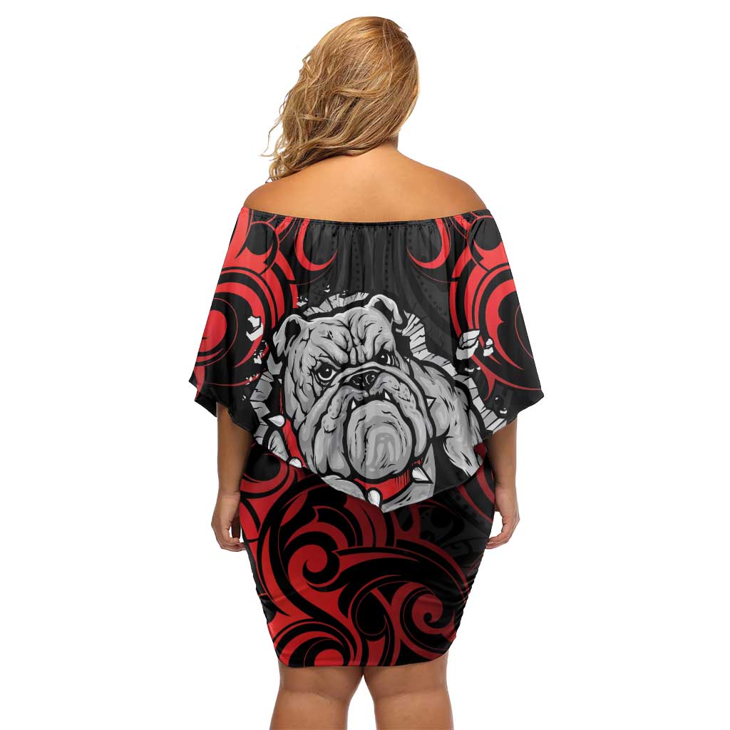 Personalised Aotearoa Bulldog Family Matching Off Shoulder Short Dress and Hawaiian Shirt NZ Maori Tattoo LT14 - Polynesian Pride