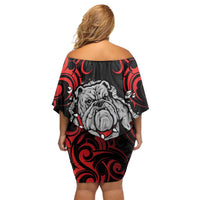 Personalised Aotearoa Bulldog Family Matching Off Shoulder Short Dress and Hawaiian Shirt NZ Maori Tattoo LT14 - Polynesian Pride