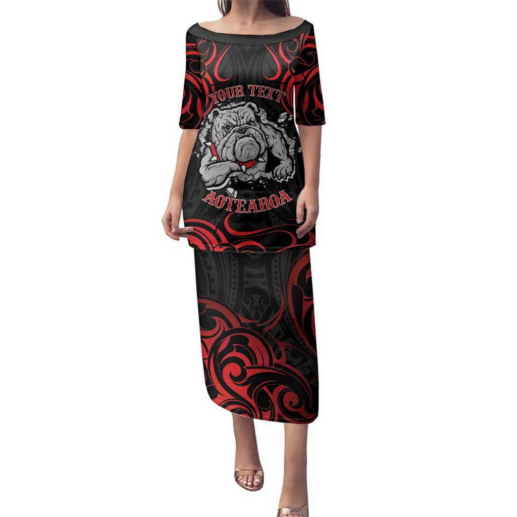 Personalised Aotearoa Bulldog Family Matching Puletasi and Hawaiian Shirt NZ Maori Tattoo LT14 Mom's Dress Red - Polynesian Pride
