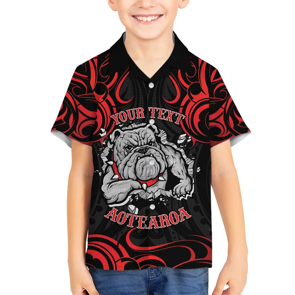 Personalised Aotearoa Bulldog Family Matching Summer Maxi Dress and Hawaiian Shirt NZ Maori Tattoo LT14 Son's Shirt Red - Polynesian Pride