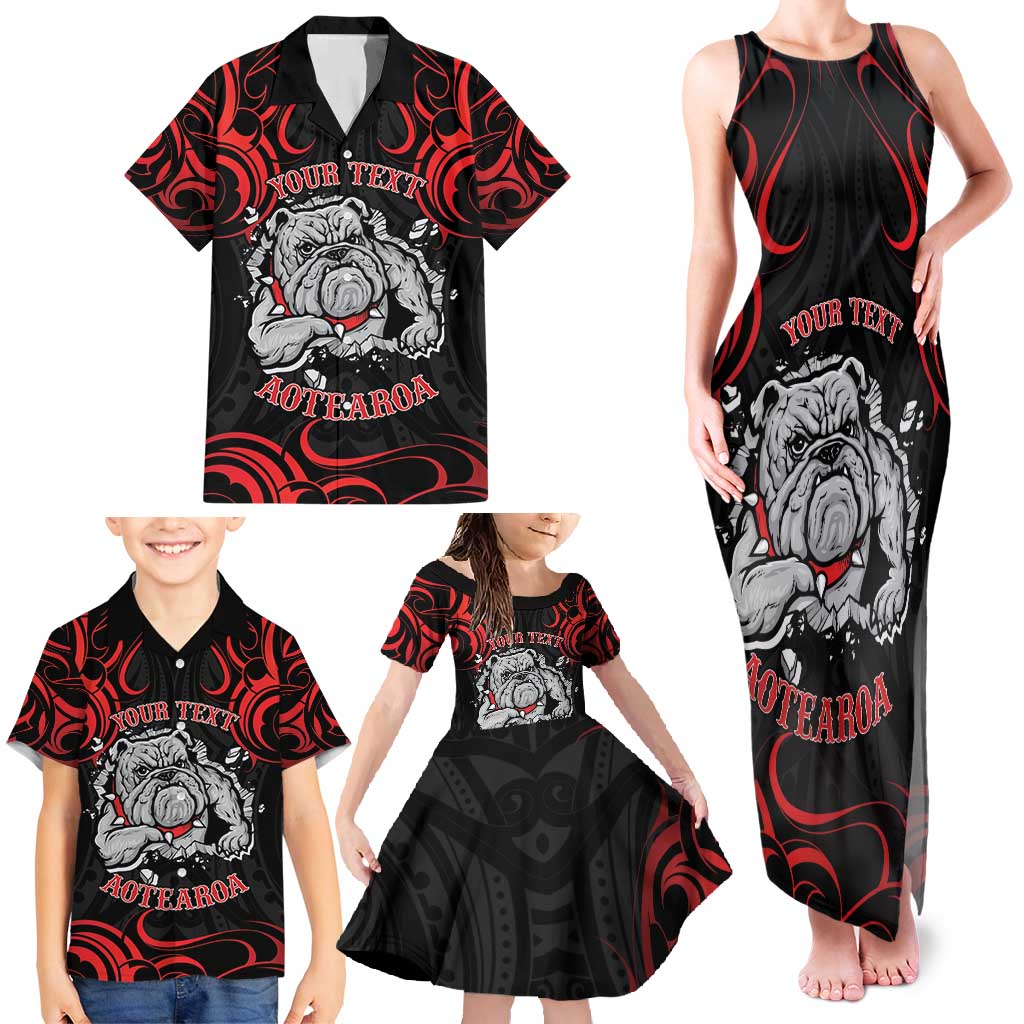Personalised Aotearoa Bulldog Family Matching Tank Maxi Dress and Hawaiian Shirt NZ Maori Tattoo LT14 - Polynesian Pride