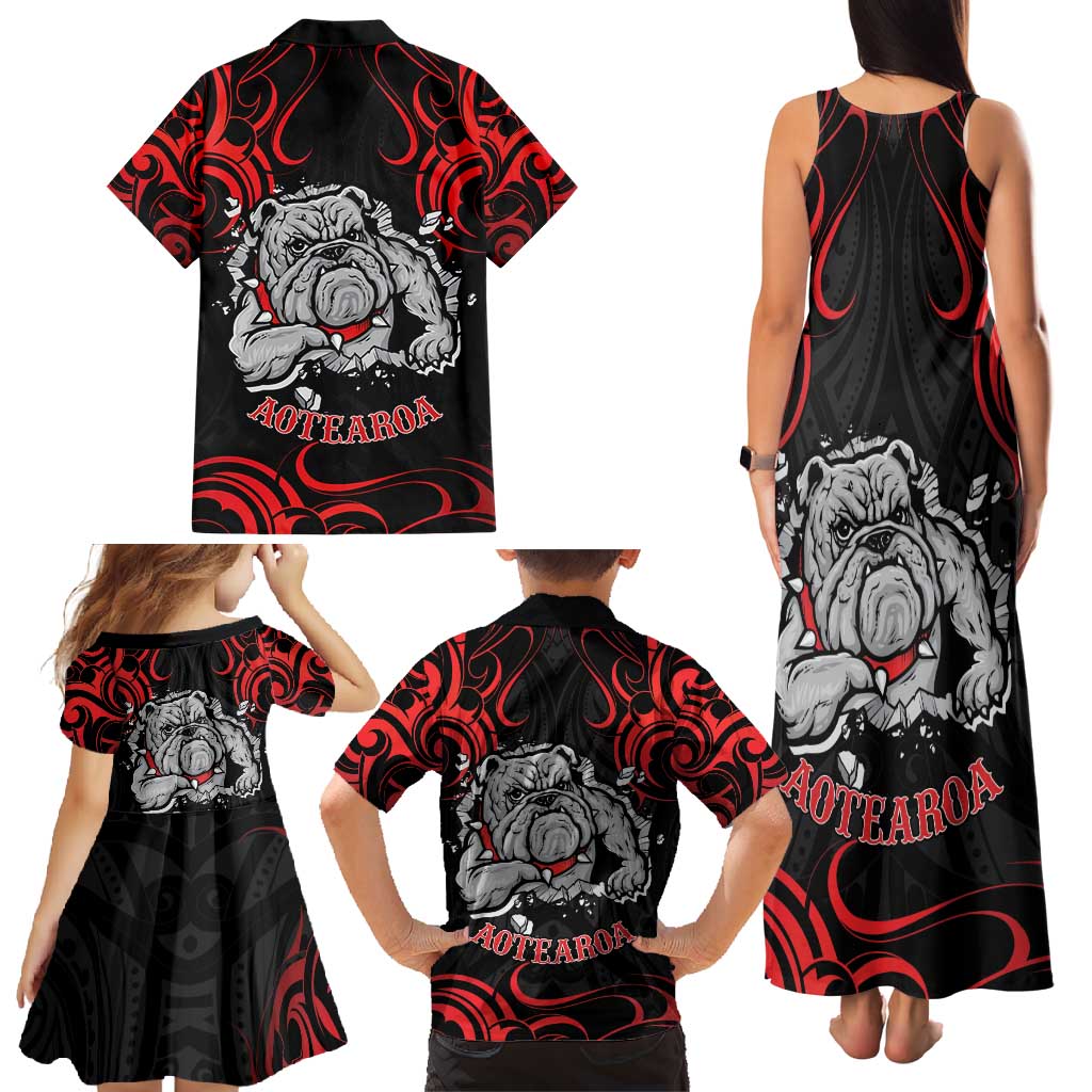 Personalised Aotearoa Bulldog Family Matching Tank Maxi Dress and Hawaiian Shirt NZ Maori Tattoo LT14 - Polynesian Pride