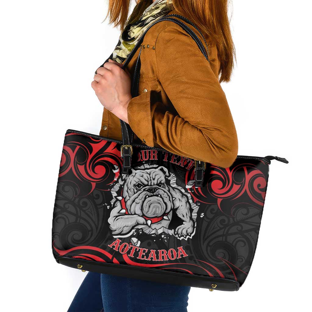 Personalised Aotearoa Bulldog Leather Tote Bag NZ Maori Tattoo LT14 Red - Polynesian Pride