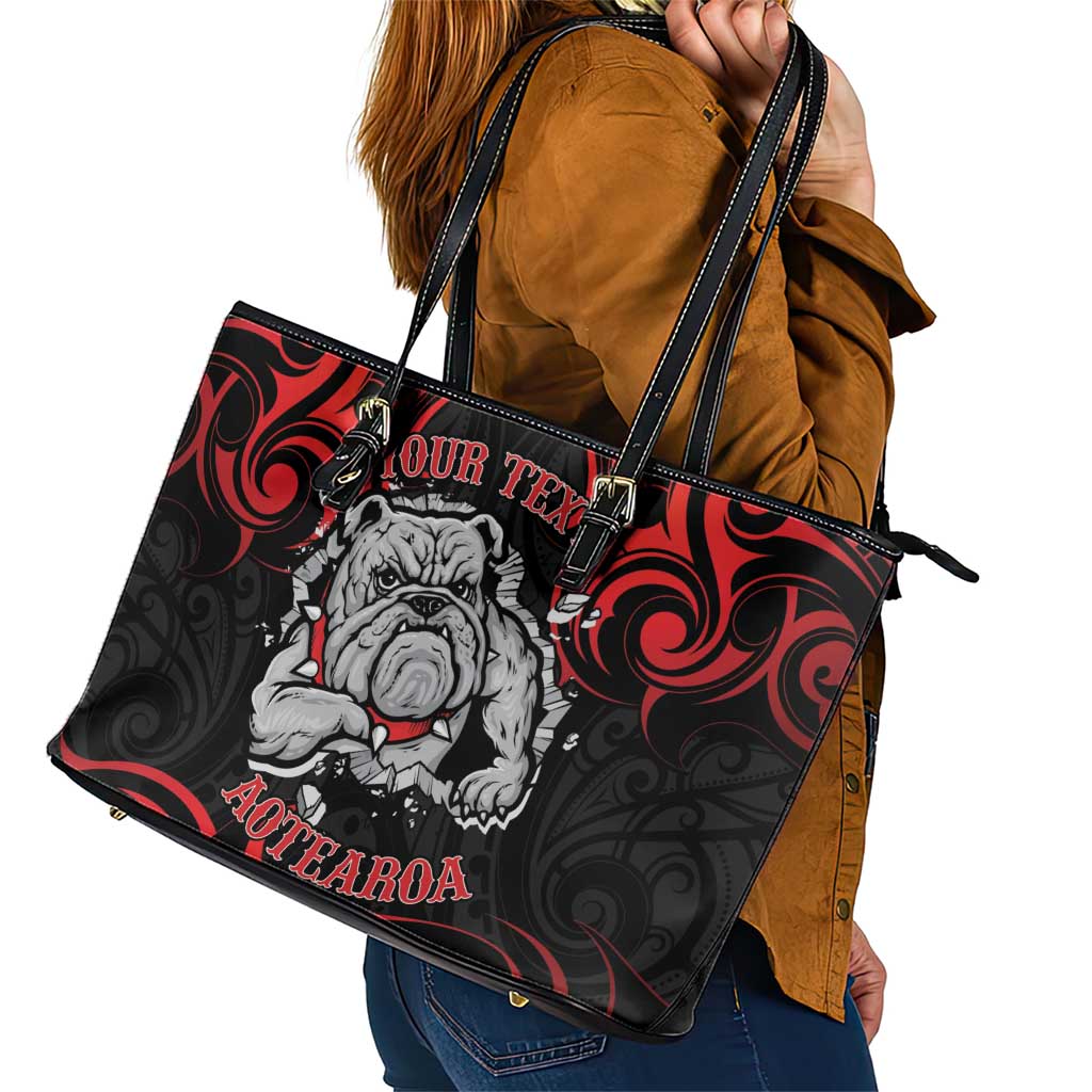 Personalised Aotearoa Bulldog Leather Tote Bag NZ Maori Tattoo LT14 - Polynesian Pride