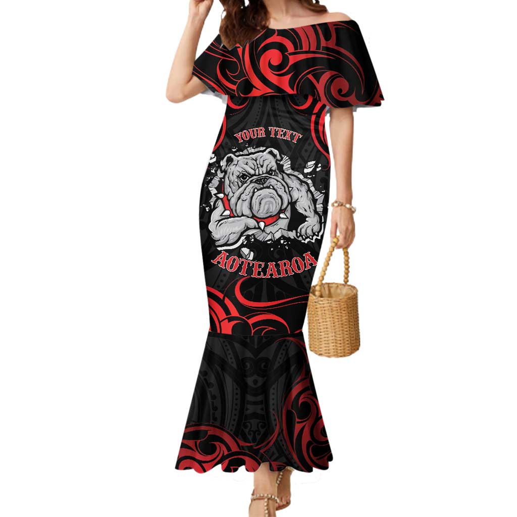 Personalised Aotearoa Bulldog Mermaid Dress NZ Maori Tattoo LT14 Women Red - Polynesian Pride