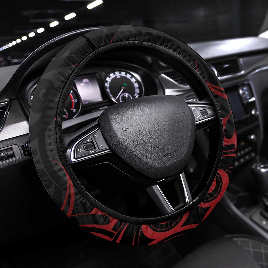 Aotearoa Bulldog Steering Wheel Cover NZ Maori Tattoo LT14 Universal Fit Red - Polynesian Pride