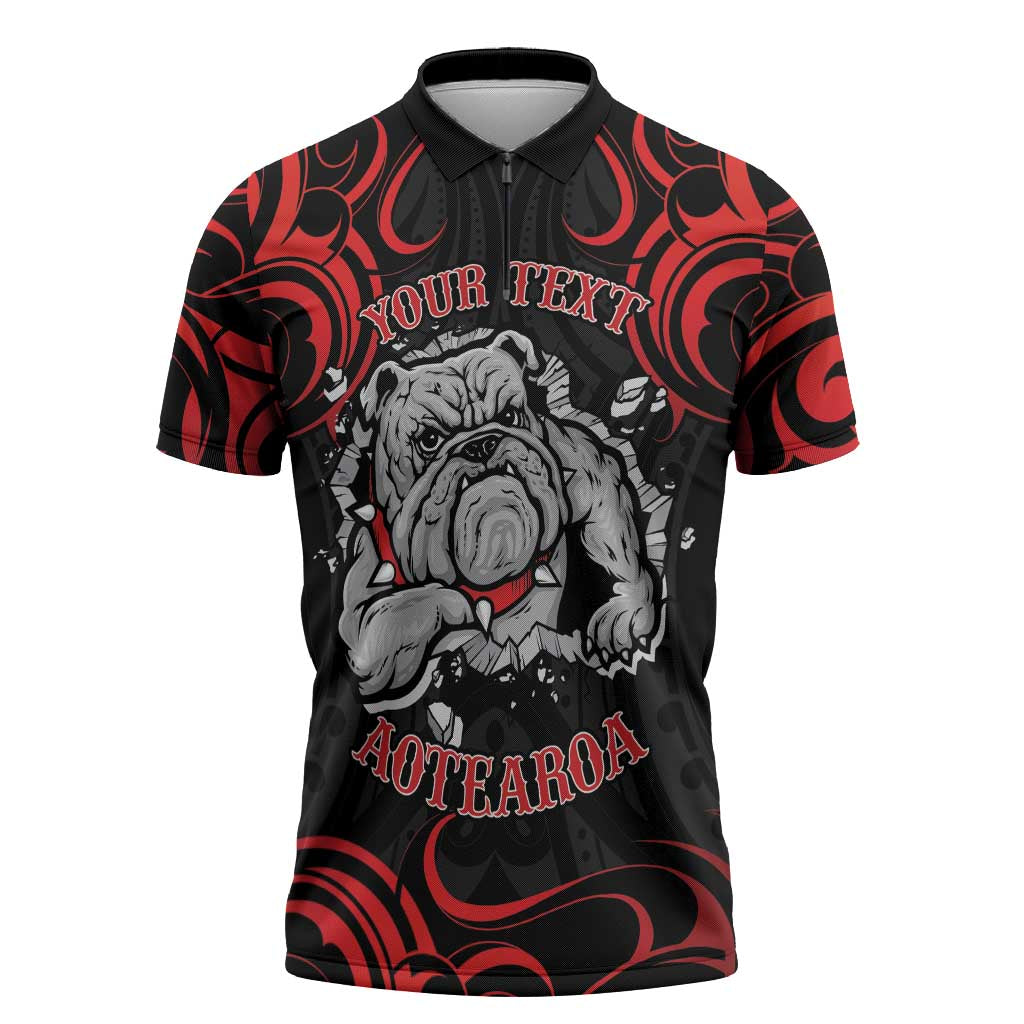 Aotearoa Bulldog Zipper Polo Shirt NZ Maori Tattoo - Polynesian Pride