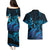 Blue Aloha Hawaii Couples Matching Puletasi and Hawaiian Shirt Snorkeling With Sea Turtle Polynesian Pattern