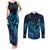 Blue Aloha Hawaii Couples Matching Tank Maxi Dress and Long Sleeve Button Shirt Snorkeling With Sea Turtle Polynesian Pattern