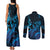 Blue Aloha Hawaii Couples Matching Tank Maxi Dress and Long Sleeve Button Shirt Snorkeling With Sea Turtle Polynesian Pattern
