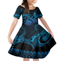 Blue Aloha Hawaii Family Matching Tank Maxi Dress and Hawaiian Shirt Snorkeling With Sea Turtle Polynesian Pattern