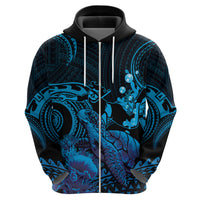 Blue Aloha Hawaii Hoodie Snorkeling With Sea Turtle Polynesian Pattern