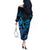 Blue Aloha Hawaii Off The Shoulder Long Sleeve Dress Snorkeling With Sea Turtle Polynesian Pattern