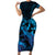 Blue Aloha Hawaii Short Sleeve Bodycon Dress Snorkeling With Sea Turtle Polynesian Pattern