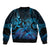 Blue Aloha Hawaii Sleeve Zip Bomber Jacket Snorkeling With Sea Turtle Polynesian Pattern