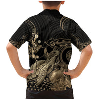 Gold Aloha Hawaii Family Matching Mermaid Dress and Hawaiian Shirt Snorkeling With Sea Turtle Polynesian Pattern LT14 - Polynesian Pride